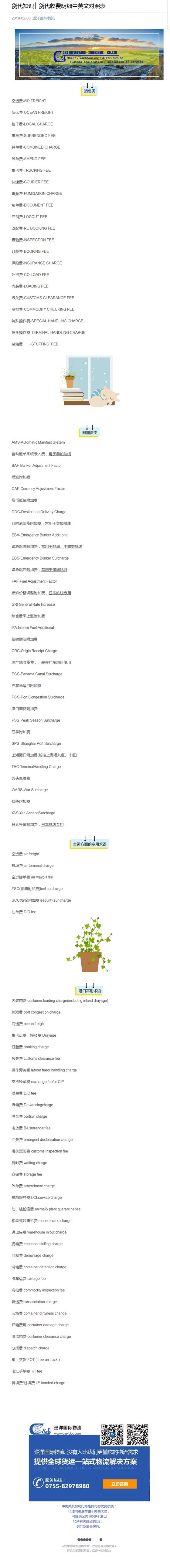货代知识 ▏货代收费明细中英文对照表